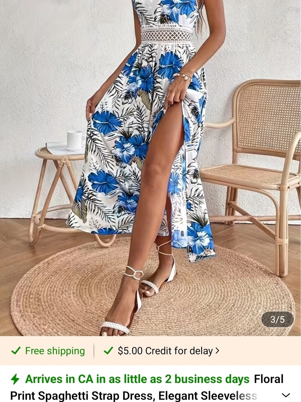 Green Floral Maxi Skirt with Side Slit - See Seller Photo